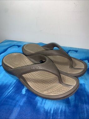 CROCS Brown and Tan Relaxed Fit Flip Flops